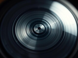 Centering on the delicate grooves of a spinning disc, bathed in diffused light, creating an abstract visual symphony, vinyl record,  abstract