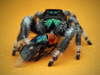 phidippus regius with prey