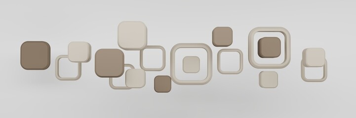 Abstract 3D render of floating beige and tan geometric rings
