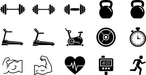 Gym Dumbbell and Barbell Weight Plates Silhouette Set