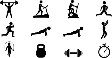 Gym Dumbbell and Barbell Weight Plates Silhouette Set