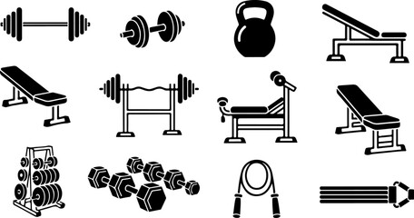 Gym Dumbbell and Barbell Weight Plates Silhouette Set
