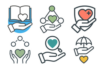 Set of six mental wellness logo icons for psychology support group and natural health concepts