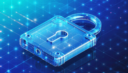 A glowing padlock icon representing data protection in the digital realm