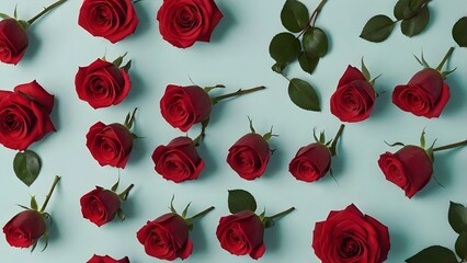 Red roses with leaves 