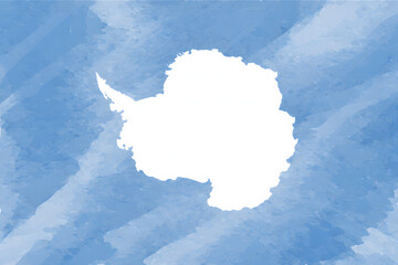Antarctica illustration in a soft blue watercolor style background