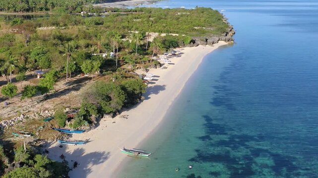 Aerial coastline with sandy beach and tropical greenery