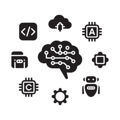 Obraz premium AI System Technology Automation Icons