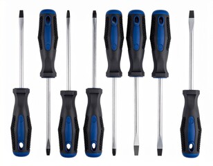 A screwdriver set isolated on a pure white, shadow-free background, presented with a clean, minimal look ideal for tool catalogs, product mockups, and professional presentations.