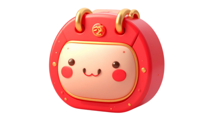 Auspicious 3D red calendar icon featuring a cute smiling face and golden embellishments, perfect for marking important dates and inviting good fortune