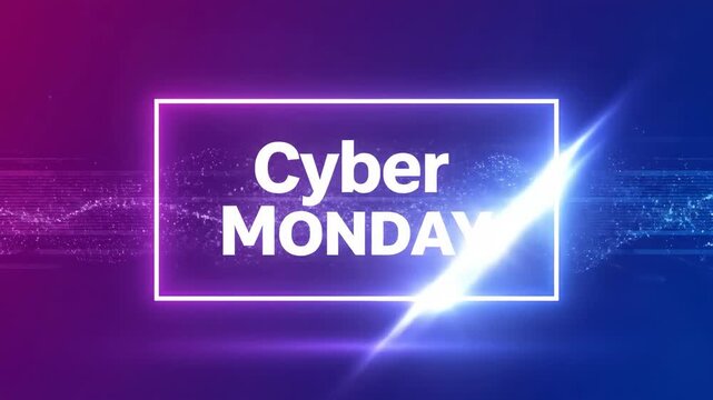 Cyber Monday Promotion Graphic - This video features the text "Cyber Monday" in a white font inside a bright white rectangle against a gradient purple to blue background.