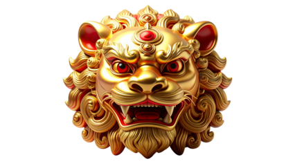 Golden Guardian Lion Sculpture A Majestic Symbol of Protection and Power with Fierce Eyes and Ornate Details