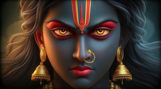 Hindu goddess Kali face spiritual power and divine energy portrait