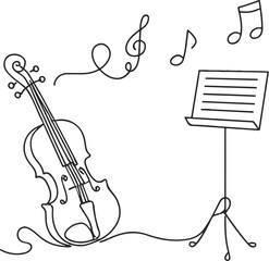 Violin Music Line Art Illustration, Classical Instrument Outline Drawing