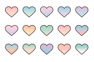 Minimalistic heart icon set with gradient, simple geometric heart shapes, smooth pastel gradients.eps
