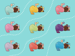 Seamless Pattern with rolling Babies with Rattles