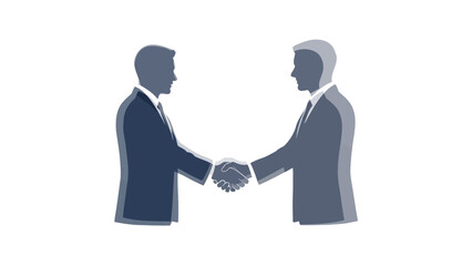 Fototapeta premium Silhouette illustration depicting two businessmen in suits shaking hands across the frame symbolizing agreement partnership or successful corporate deal completion