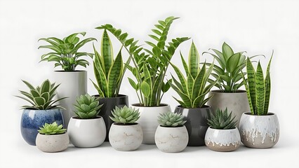 Obraz premium Set of plants in ceramic pots decoration plants. AI GENERATED. 