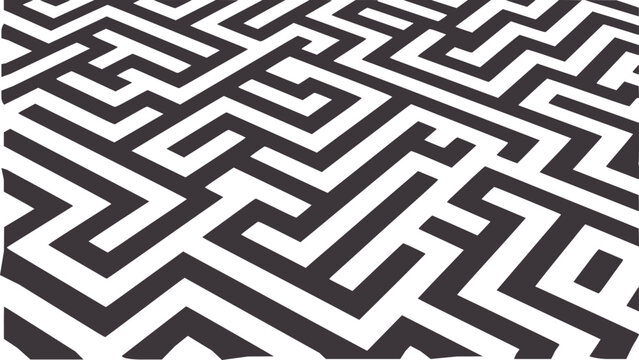 Complex black and geometric maze pattern with intersecting lines and pathways