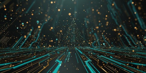 Technological Matrix: An immersive digital realm of intricate circuit board patterns, shimmering with light and conveying the essence of connectivity and data flow.