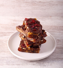 Date, peanut butter and dark chocolate sweet snack