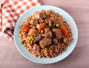 Buckwheat with beef and mushrooms