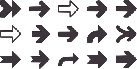 Fourteen black right arrow in various styles direction symbol