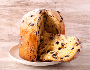 homemade Chocolate chip panettone on plate