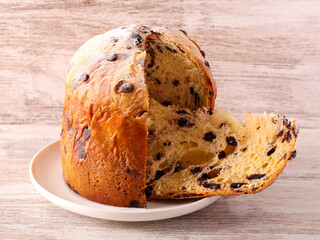 homemade Chocolate chip panettone on plate