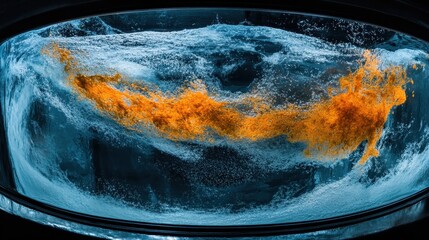 Abstract vibrant streaks of turbulent liquid swirling in dynamic motion