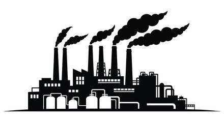 A stark depiction of industrial facilities emitting smoke showcasing a powerful and dramatic silhouette
