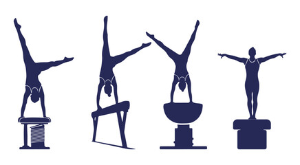 Gymnastics silhouette icons set vector illustration various poses
