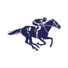 Horse racing jockey on galloping racehorse silhouette vector
