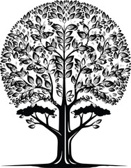 Obraz premium PrintIntricate Engraving Style Graphic with Lush Leaves, Nature, and Organic Growth Symbolism