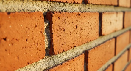 Close-up view of a brick wall, showing the texture and mortar