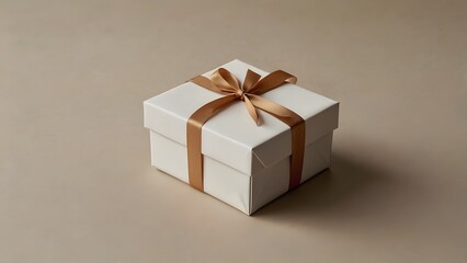 White gift box with brown ribbon