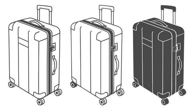 Illustrative depiction of three different suitcase designs showcasing varying shades and a distinct silhouette high quality