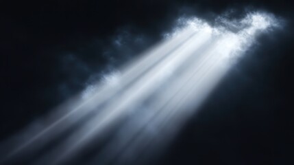 Beams of celestial light pierce through dark atmospheric clouds creating a powerful and ethereal display of radiant illumination