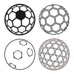 Obraz premium Four spherical designs featuring geometric patterns and outlines showcasing a striking black and white silhouette