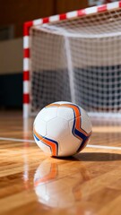 Generative AI Soccer Ball Close-Up with Indoor Goal in Background