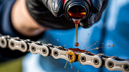 Lubricating bicycle chain with oil during bike mai