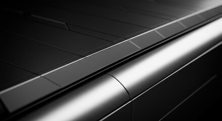 Close-up view of a dark gray, metallic surface with a silver edge.  Geometric,  modern design