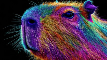 Neon-colored capybara in vivid rainbow hues