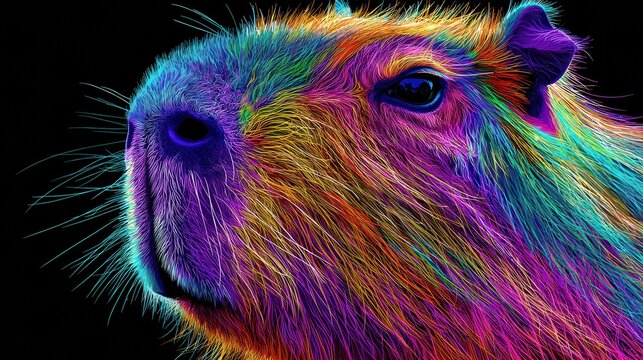 Neon-colored capybara in vivid rainbow hues