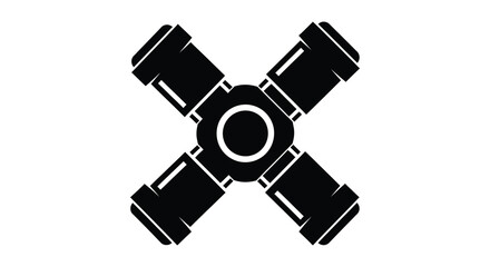 a striking black and white graphic of a central circular element with four arms a bold silhouette © nhpvect02