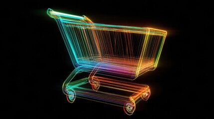 Neon shopping cart in vibrant rainbow colors