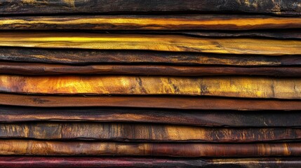 Close Up of Stacked Wood Veneer Showing Varied Grain and Color