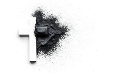 Black powder texture with white whisk symbol on white background