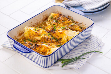 Oven baked cabbage with parmesan cheese, low carb and healthy meal