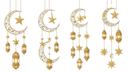 Elegant hanging ornaments with crescent moons and stars